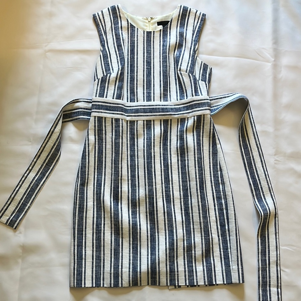 J. Crew Blue/White Belted Linen Dress, size 10